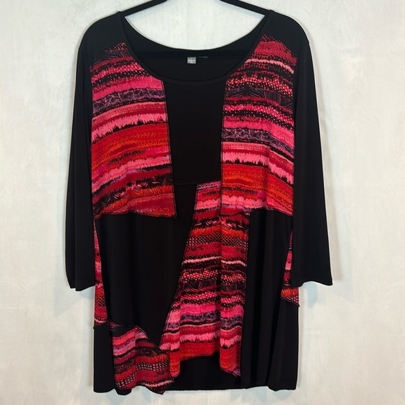 Kate & Mallory Women's oversized red black patchwork tunic artsy blouse size L - Picture 1 of 11